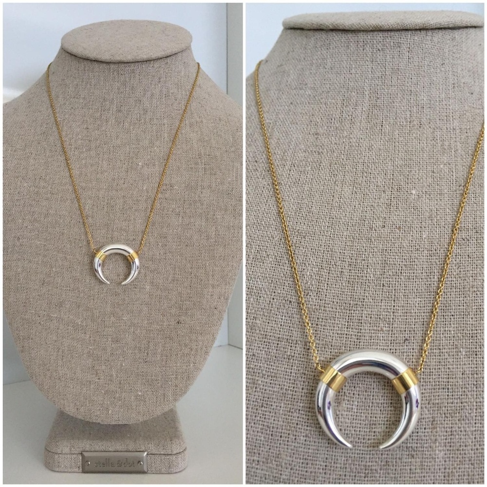 Stella & Dot | Retired Dainty Silver + Gold Half Moon Luna Pendant Necklace - Picture 10 of 12